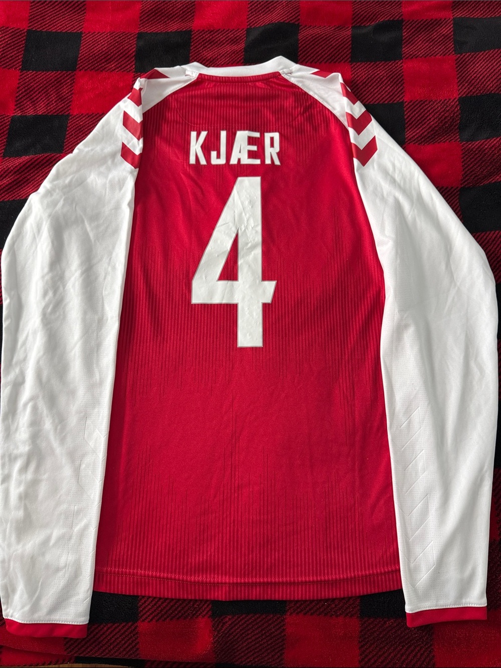 Euro 2020 Denmark 🇩🇰 #4 Simon Kjaer Hummel Long Sleeve Home Jersey